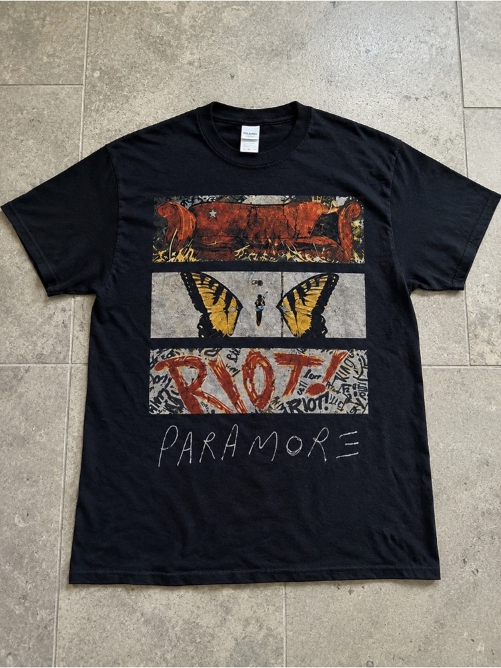 L Black Paramore Riot Butterfly Graphic Tee
